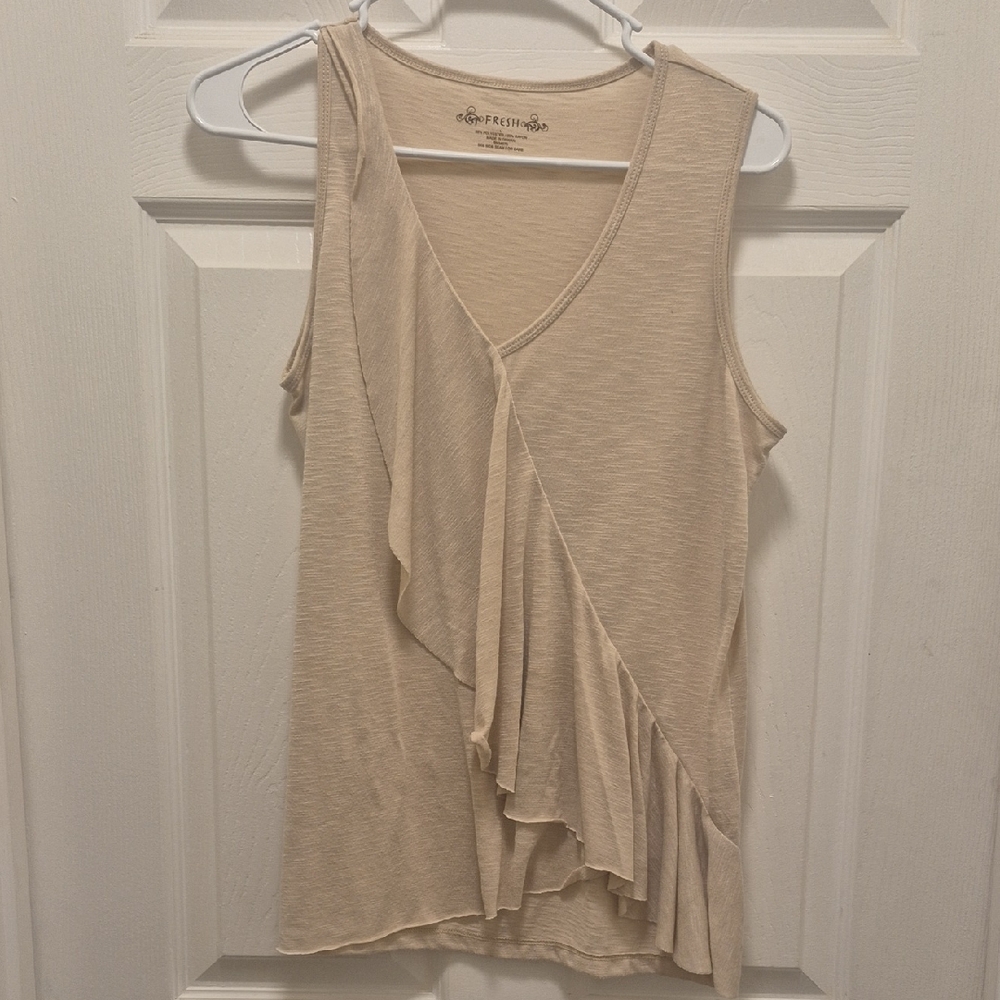 EUC Fresh Beige Ruffle Tank Top Size Large
